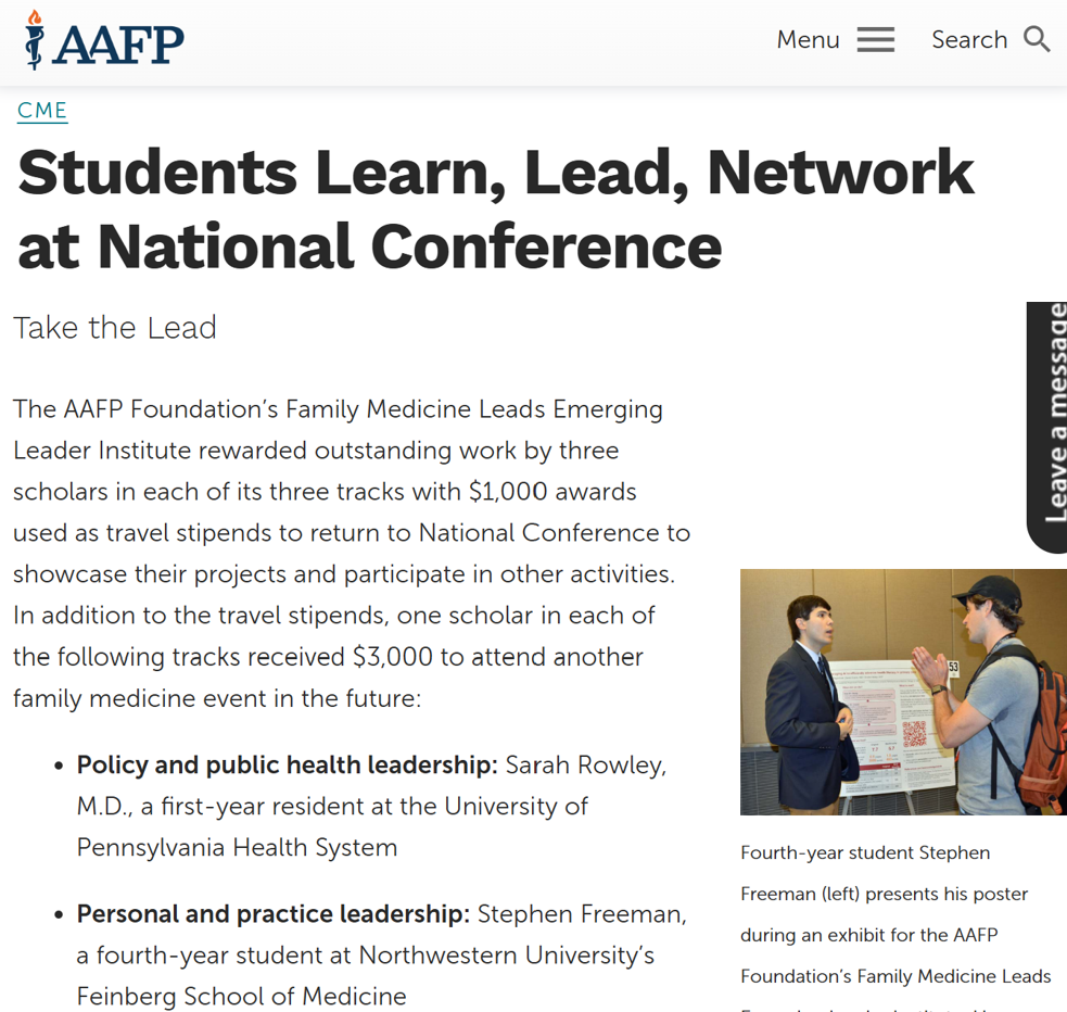 American Academy of Family Physicians Foundation Family Medicine Leads Emerging Leader Institute